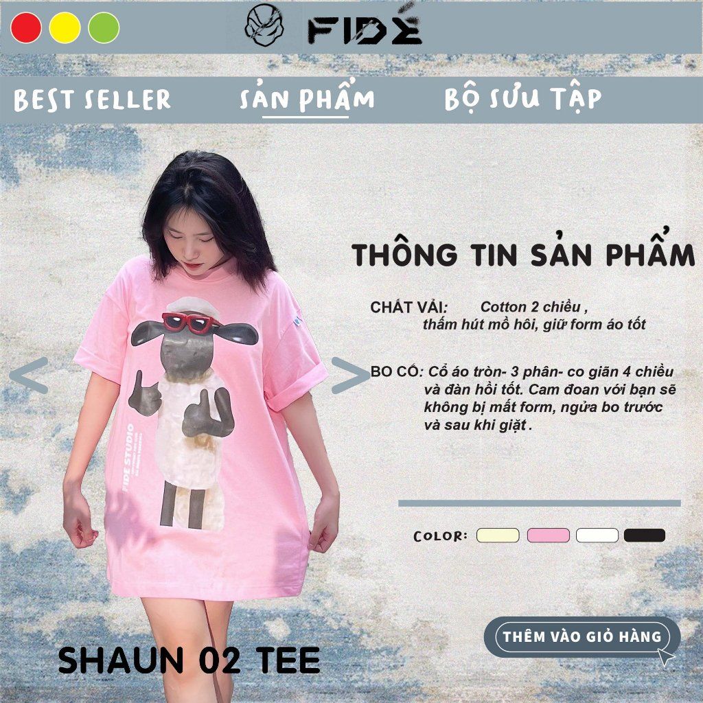 Áo thun FIDE Cừu Shaun phông trơn nam nữ cổ tròn unisex SHAUN 02
