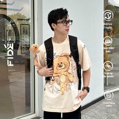 Áo thun FIDE TEEDY phông cotton unisex nam nữ form rộng cổ tròn ulzzang áo đính gấu - AT32(TẶNG KÈM GẤU)