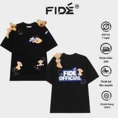 Áo thun FIDE TEEDY phông cotton unisex nam nữ form rộng cổ tròn ulzzang áo đính gấu - AT45(TẶNG KÈM 2 GẤU)