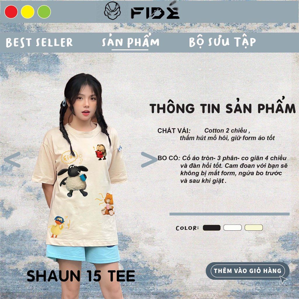 Áo thun CON CỪU FIDE phông trơn nam nữ cổ tròn FIDE SHAUN 15