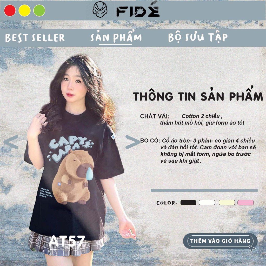 Áo thun FIDE CAPYBARA unisex form rộng cổ tròn CAPYBARA - AT57 Cotton