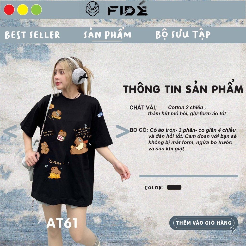 Áo thun FIDE CAPYBARA unisex form rộng cổ tròn CAPYBARA - AT61