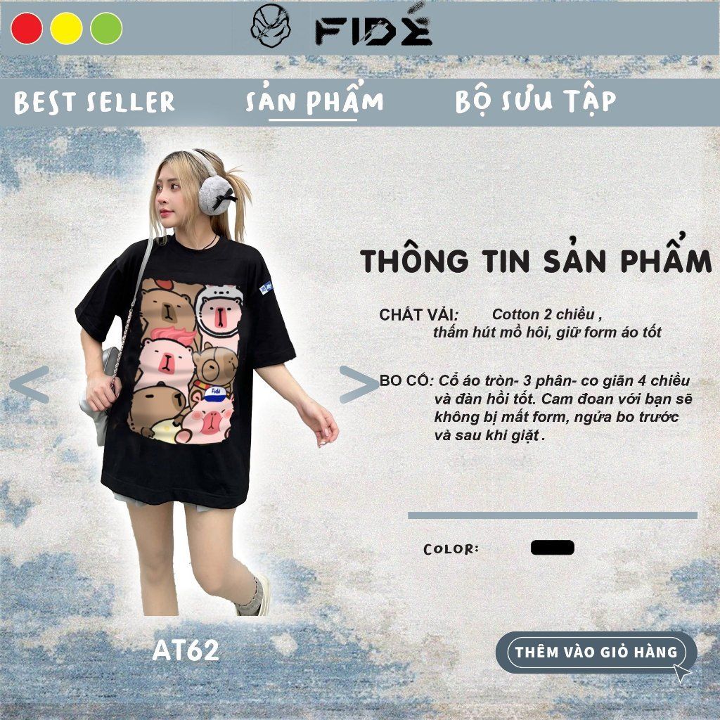 Áo thun FIDE CAPYBARA unisex form rộng cổ tròn CAPYBARA - AT62 Cotton