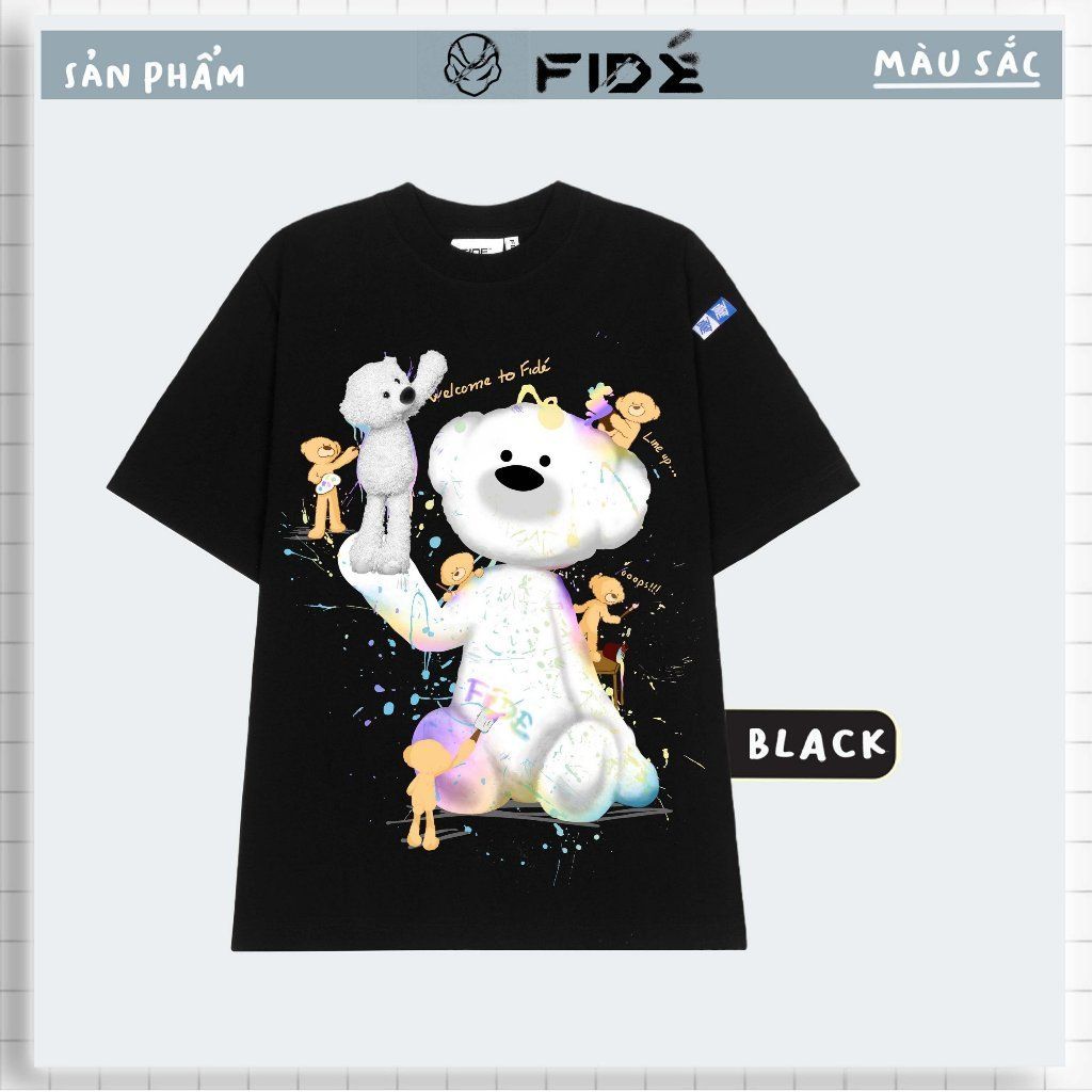 Áo thun FIDE TEEDY GẤU BÔNG phông unisex form rộng local brand nam nữ cổ tròn oversize - AT64 (TẶNG KÈM GẤU)
