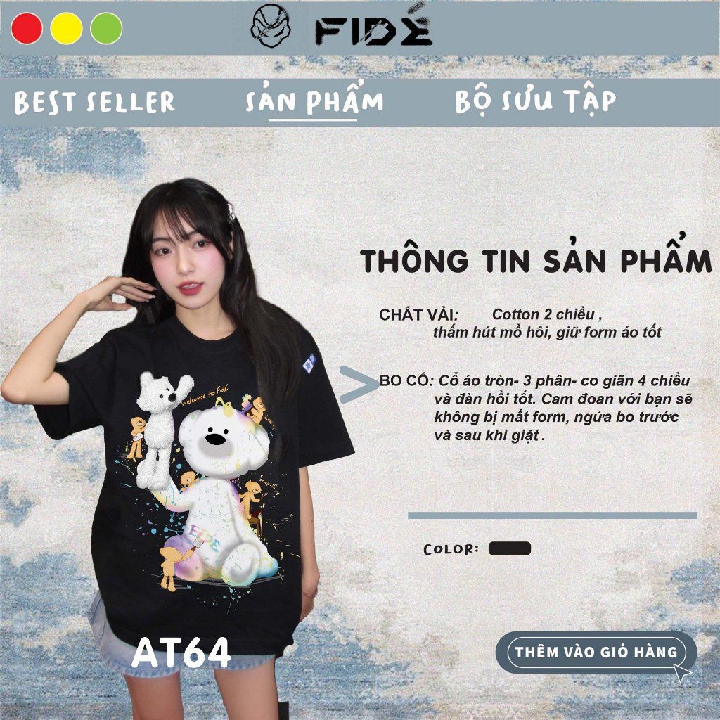 Áo thun FIDE TEEDY GẤU BÔNG phông unisex form rộng local brand nam nữ cổ tròn oversize - AT64 (TẶNG KÈM GẤU)