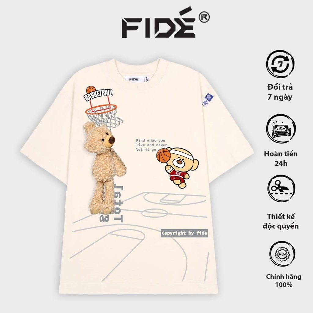 Áo thun FIDE TEEDY phông cotton unisex nam nữ form rộng cổ tròn ulzzang áo đính gấu - AT37(TẶNG KÈM GẤU)