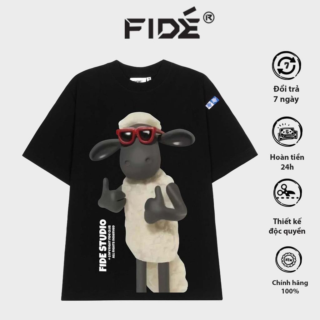 Áo thun FIDE Cừu Shaun phông trơn nam nữ cổ tròn unisex SHAUN 02