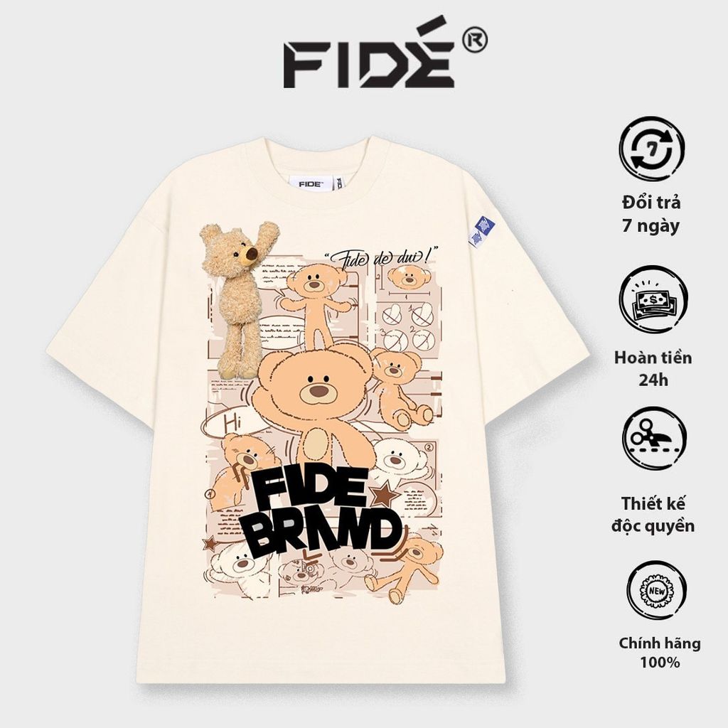 Áo thun FIDE TEEDY phông cotton unisex nam nữ form rộng cổ tròn ulzzang áo đính gấu - AT33 (TẶNG KÈM GẤU)