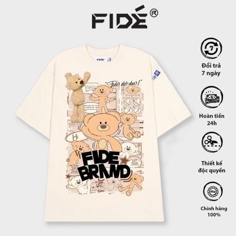 Áo thun FIDE TEEDY phông cotton unisex nam nữ form rộng cổ tròn ulzzang áo đính gấu - AT33 (TẶNG KÈM GẤU)