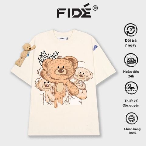 Áo thun FIDE TEEDY phông cotton unisex nam nữ form rộng cổ tròn ulzzang áo đính gấu - AT32(TẶNG KÈM GẤU)