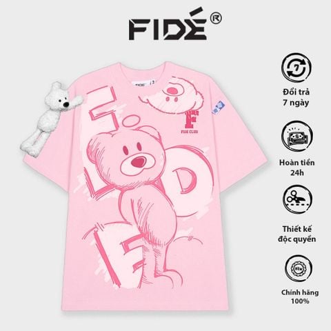 Áo thun FIDE TEEDY phông cotton unisex nam nữ form rộng cổ tròn áo đính gấu - AT59(TẶNG KÈM GẤU)