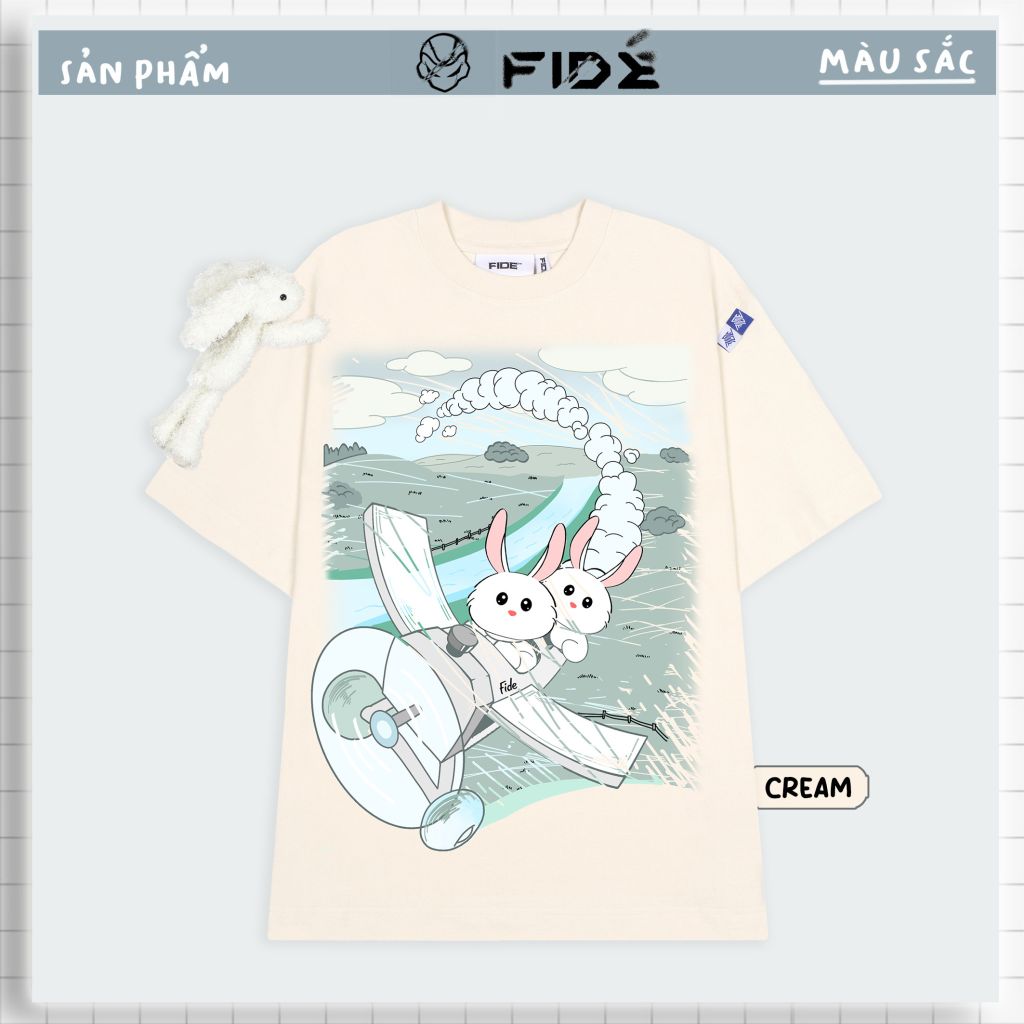 Áo thun FIDE TEEDY phông cotton unisex nam nữ form rộng cổ tròn áo đính gấu - AT69 (TẶNG KÈM THỎ BÔNG)