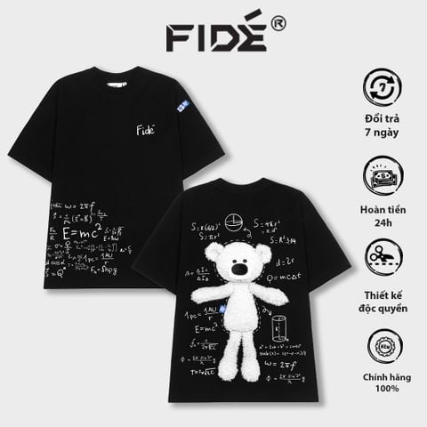 Áo thun FIDE TEEDY phông cotton unisex nam nữ form rộng cổ tròn áo đính gấu - AT72 (TẶNG KÈM GẤU)