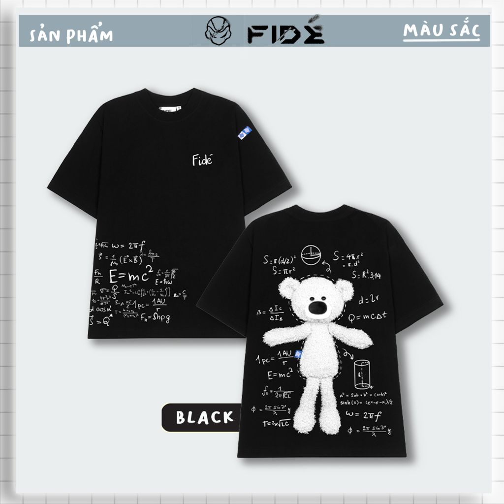 Áo thun FIDE TEEDY phông cotton unisex nam nữ form rộng cổ tròn áo đính gấu - AT72 (TẶNG KÈM GẤU)