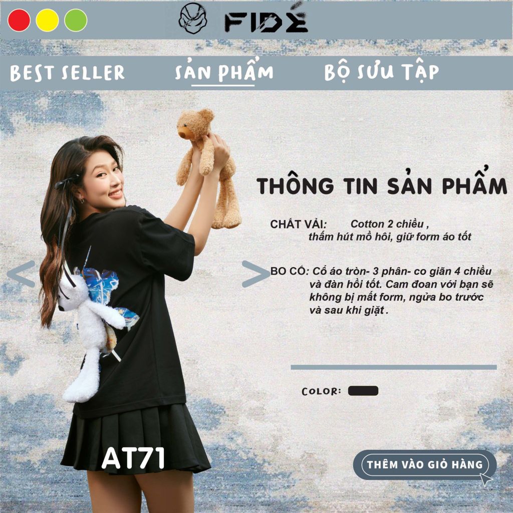 Áo thun FIDE TEEDY phông cotton unisex nam nữ form rộng cổ tròn áo đính gấu - AT71 (TẶNG KÈM GẤU)