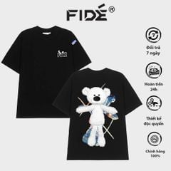 Áo thun FIDE TEEDY phông cotton unisex nam nữ form rộng cổ tròn áo đính gấu - AT71 (TẶNG KÈM GẤU)