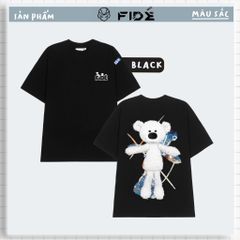 Áo thun FIDE TEEDY phông cotton unisex nam nữ form rộng cổ tròn áo đính gấu - AT71 (TẶNG KÈM GẤU)