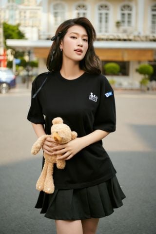 Áo thun FIDE TEEDY phông cotton unisex nam nữ form rộng cổ tròn áo đính gấu - AT71 (TẶNG KÈM GẤU)