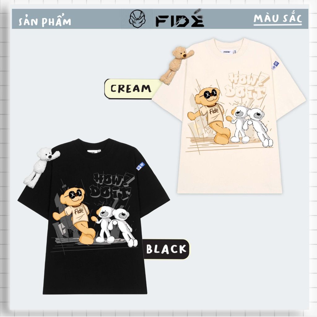 Áo thun FIDE TEDDY phông unisex form rộng local brand nam nữ cổ tròn oversize Đính gấu - AT67 (TẶNG KÈM GẤU)