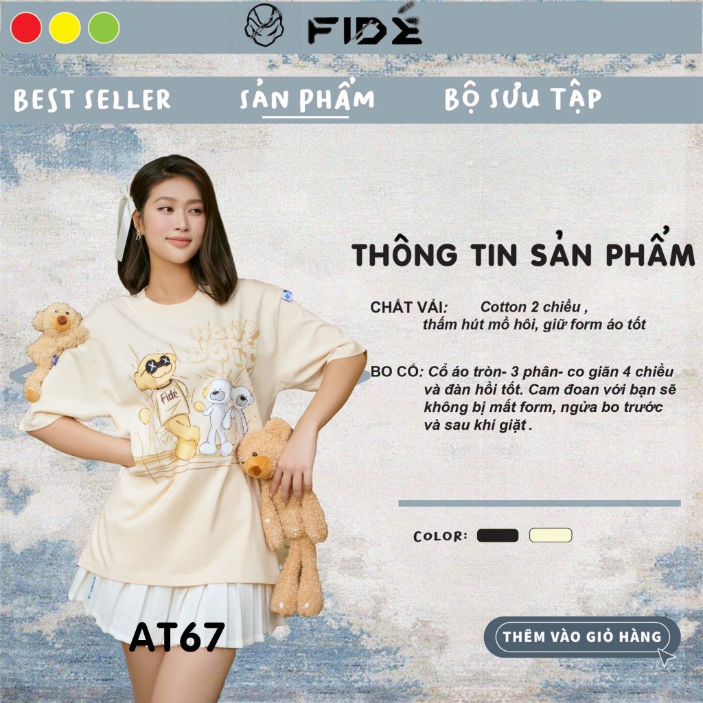 Áo thun FIDE TEDDY phông unisex form rộng local brand nam nữ cổ tròn oversize Đính gấu - AT67 (TẶNG KÈM GẤU)