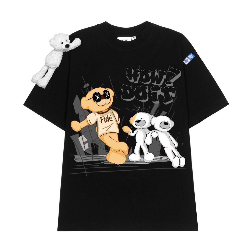 Áo thun FIDE TEDDY phông unisex form rộng local brand nam nữ cổ tròn oversize Đính gấu - AT67 (TẶNG KÈM GẤU)
