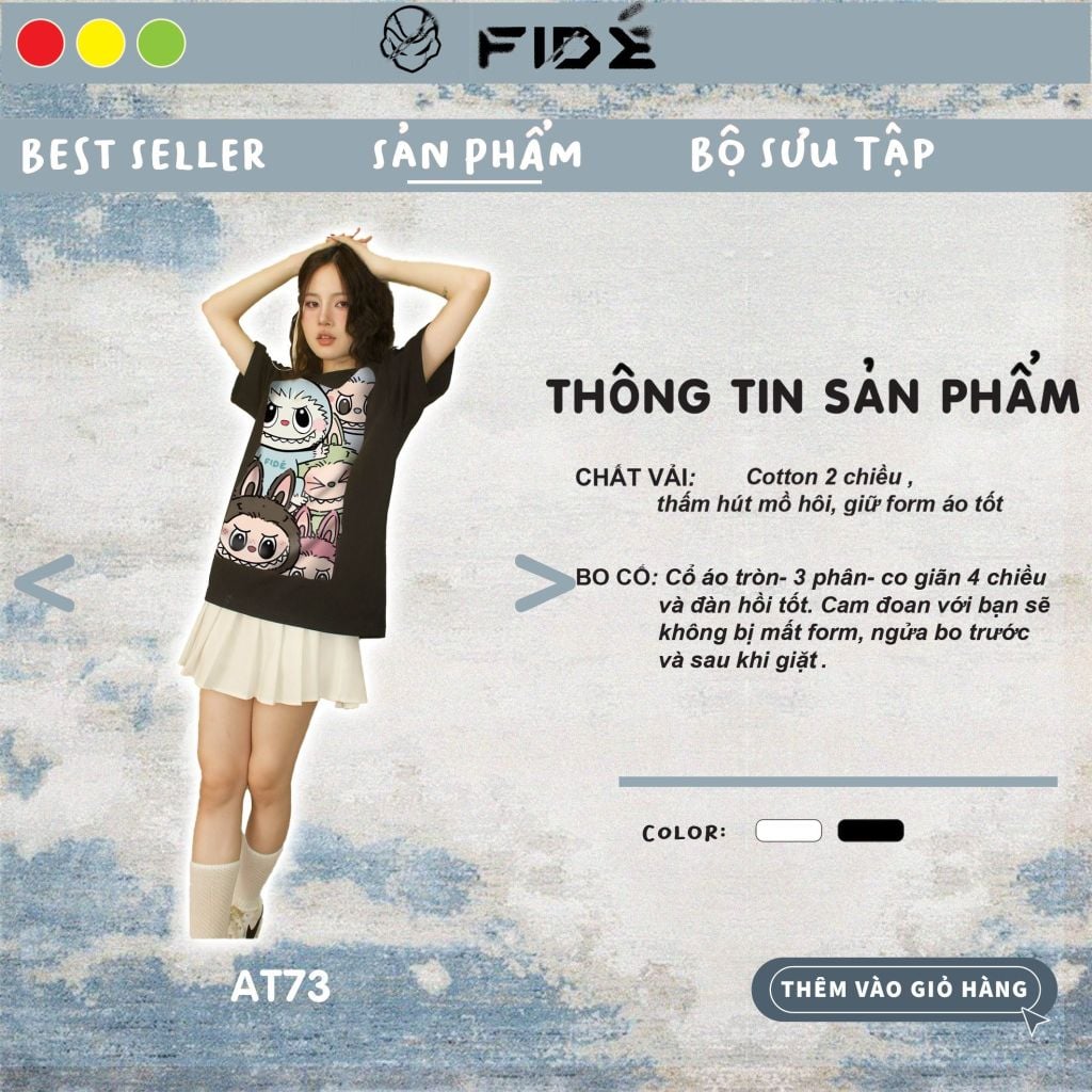 Áo thun FIDE LABUBU phông unisex form rộng local brand nam nữ cổ tròn oversize - AT73