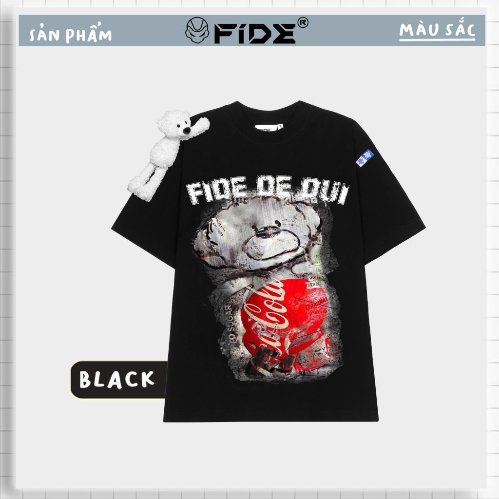 Áo thun FIDE TEEDY phông cotton unisex nam nữ Form rộng cổ tròn áo đính gấu - AT102 (TẶNG KÈM GẤU)