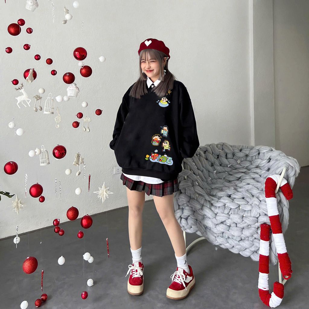 Áo Sweater FIDE Shin Bút Chì unisex nam nữ Sweater Cotton oversize form rộng -SW09