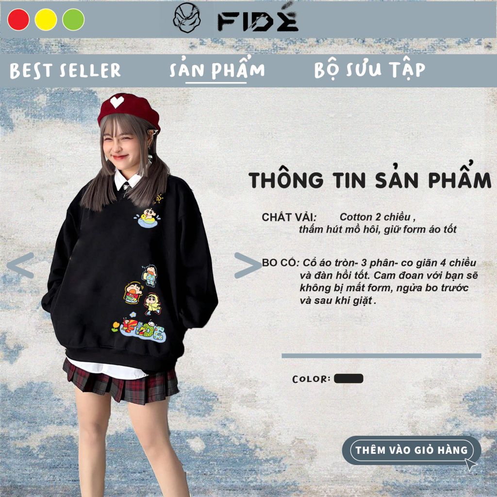 Áo hoodie FIDE Shin Bút chì phông trơn nam nữ HOODIE - HD07