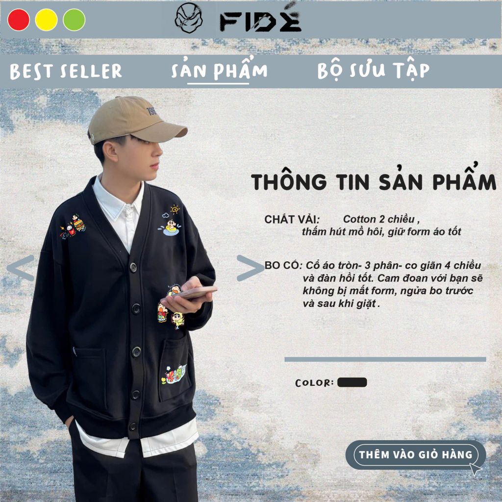 Áo Cardigan FIDE áo khoác nỉ chân cua - CAR09