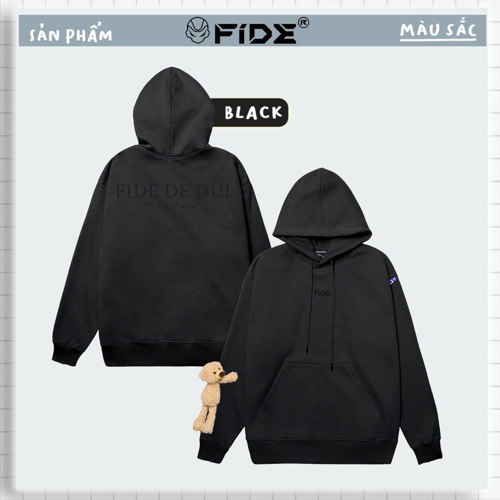 Áo hoodie FIDE TEDDY đính gấu phông trơn nam nữ HOODIE - HD09 (Tặng kèm gấu)