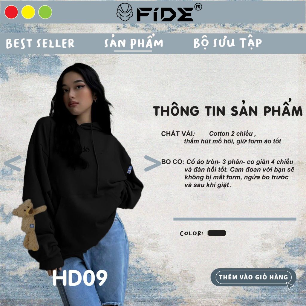 Áo hoodie FIDE TEDDY đính gấu phông trơn nam nữ HOODIE - HD09 (Tặng kèm gấu)