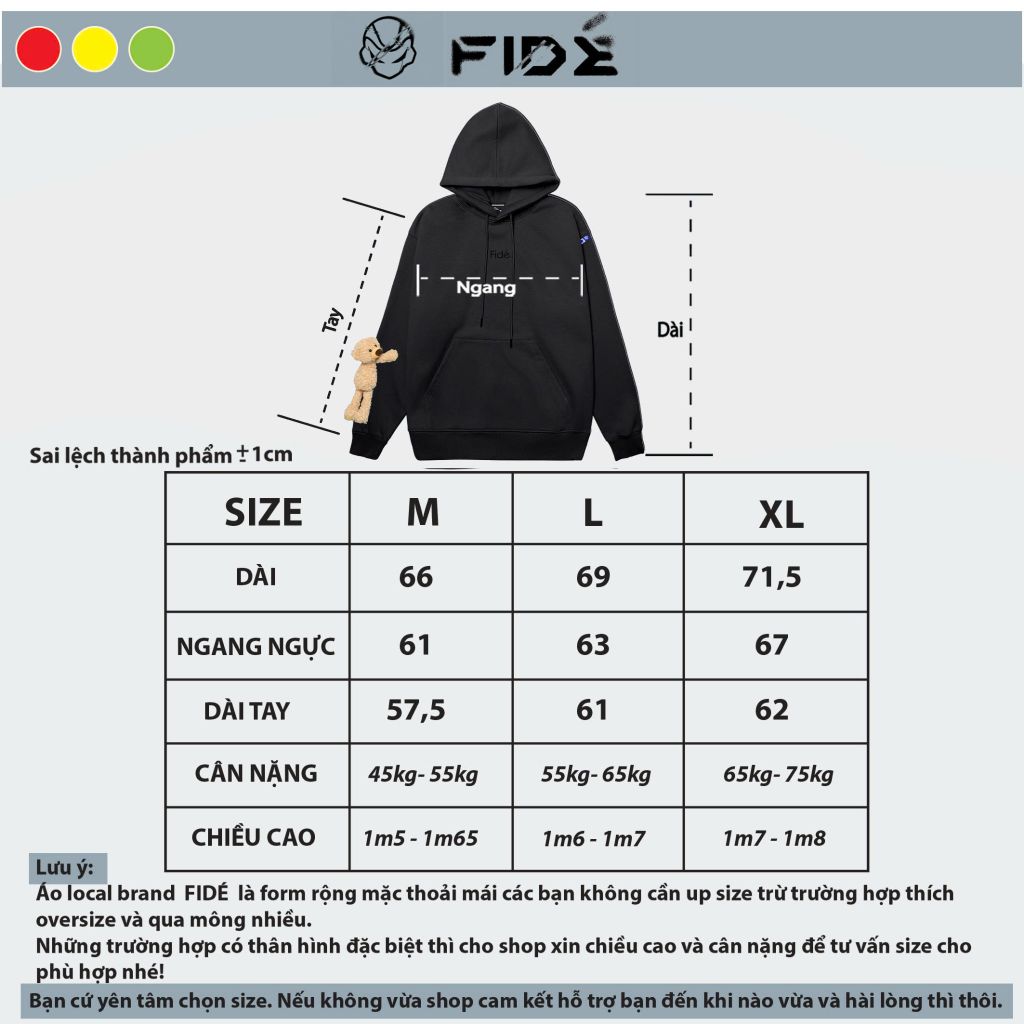 Áo hoodie FIDE TEDDY đính gấu phông trơn nam nữ HOODIE - HD09 (Tặng kèm gấu)