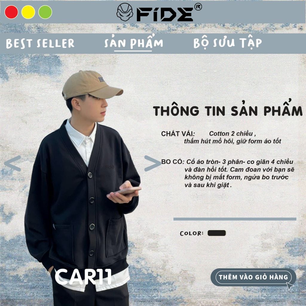 Áo Cardigan FIDE áo khoác Cotton trơn - CAR11