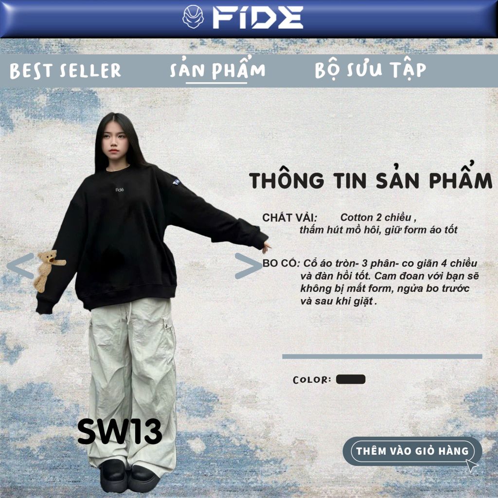 Áo Sweater FIDE TEDDY unisex nam nữ Cotton oversize form rộng -SWT13 (Tặng gấu)