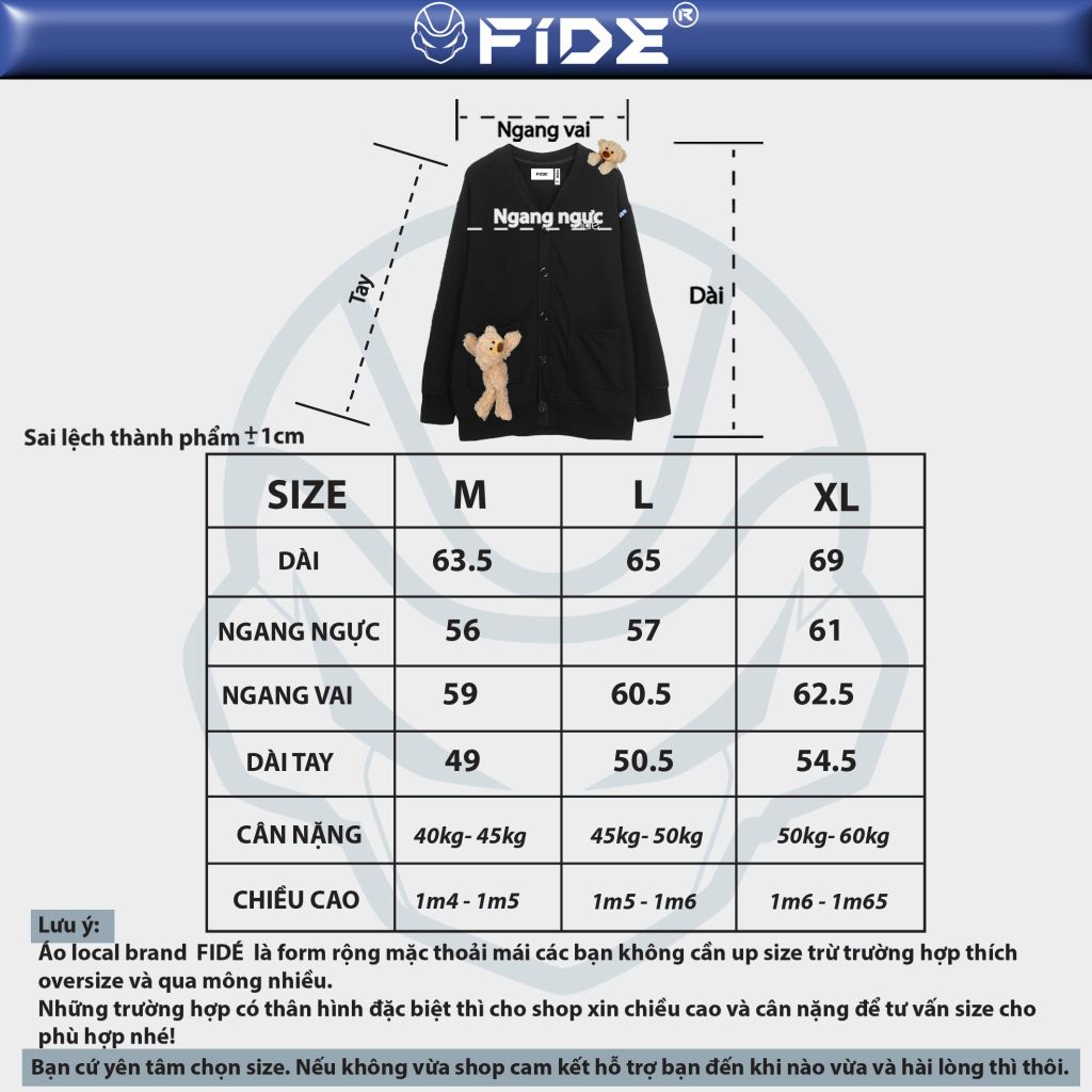 Áo Cardigan FIDE TEDDY áo khoác Cotton đính gấu- CAR12 (Tặng gấu)