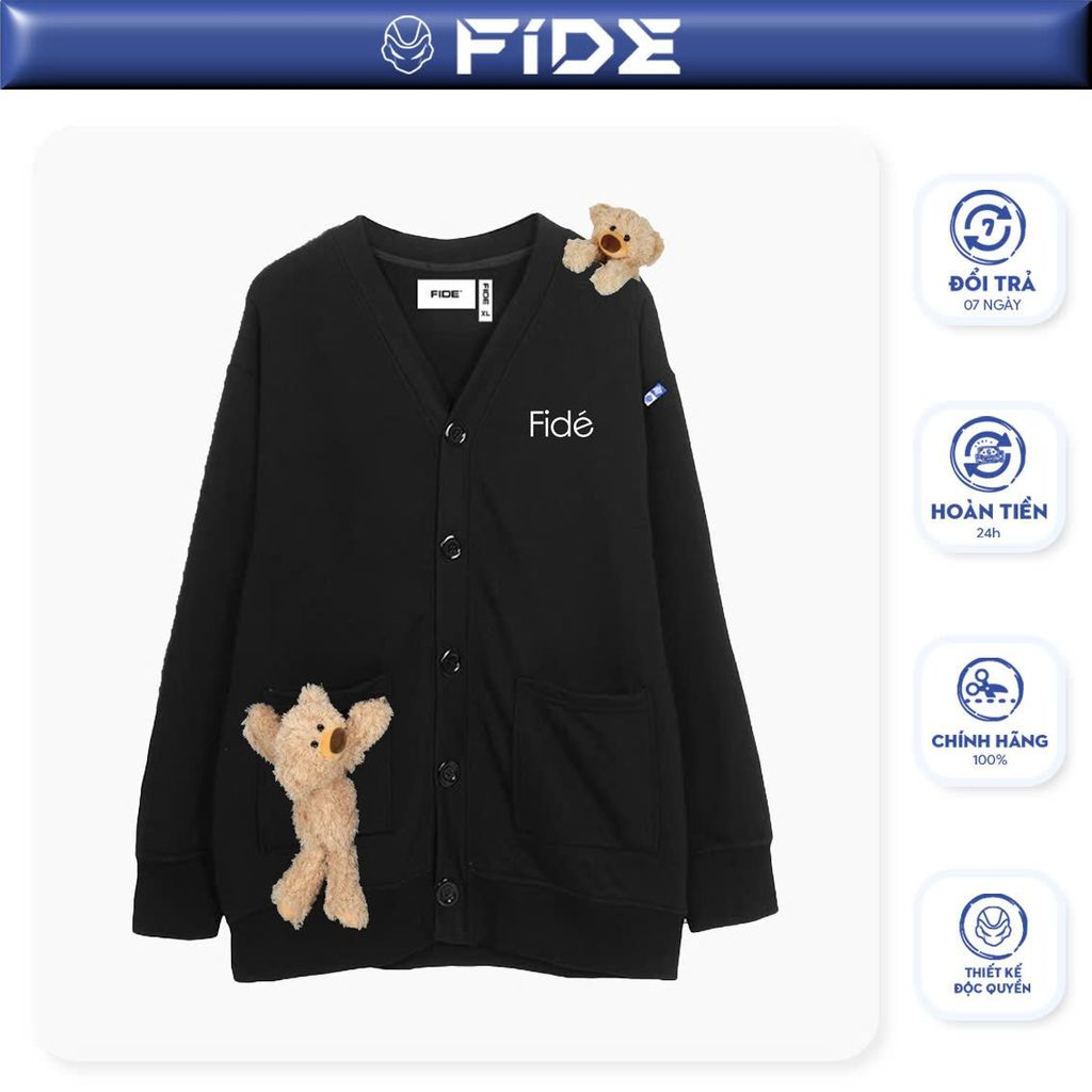 Áo Cardigan FIDE TEDDY áo khoác Cotton đính gấu- CAR12 (Tặng gấu)