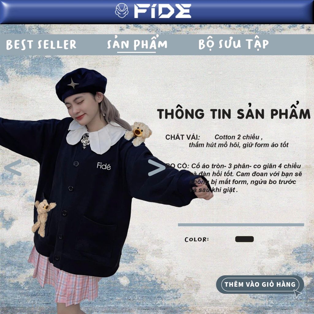 Áo Cardigan FIDE TEDDY áo khoác Cotton đính gấu- CAR12 (Tặng gấu)