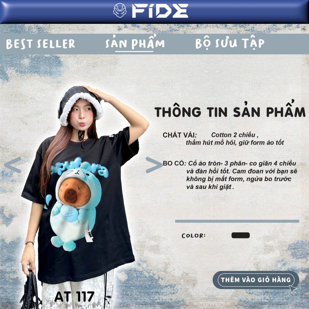 Áo thun FIDE CAPYBARA unisex form rộng cổ tròn CAPYBARA - AT117 Cotton
