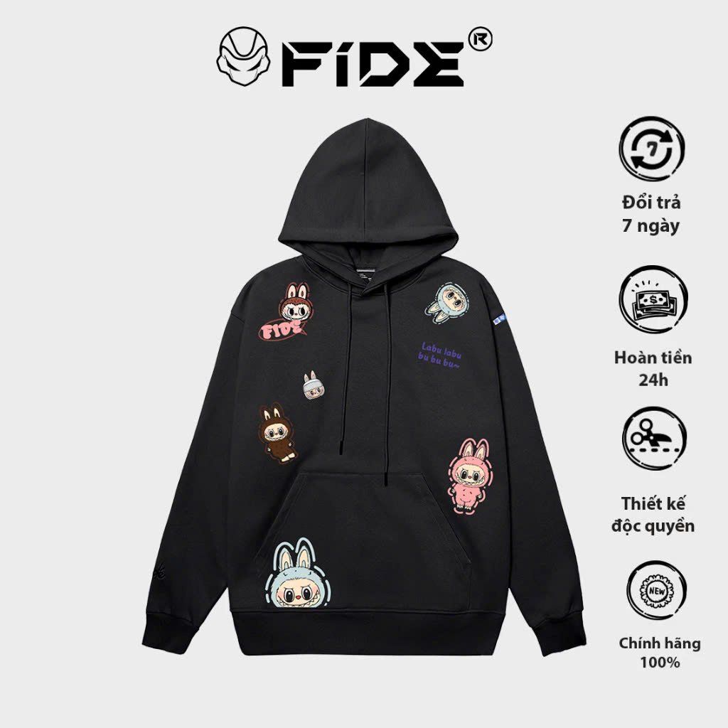 Áo hoodie FIDE LABUBU phông trơn nam nữ HOODIE - HD08
