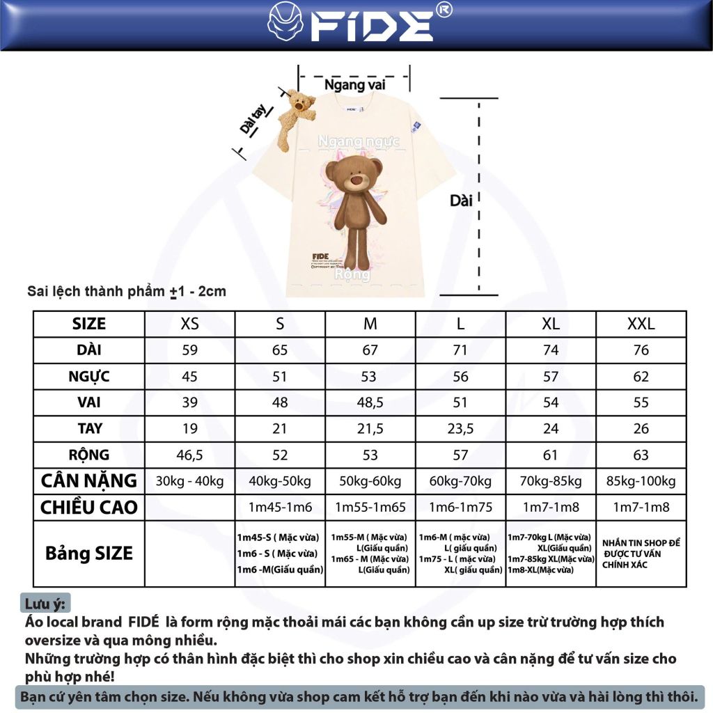 Áo thun FIDE TEEDY phông cotton unisex nam nữ form rộng cổ tròn áo đính gấu - AT119 (TẶNG GẤU)