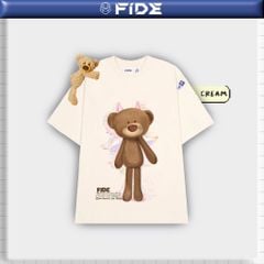Áo thun FIDE TEEDY phông cotton unisex nam nữ form rộng cổ tròn áo đính gấu - AT119 (TẶNG GẤU)