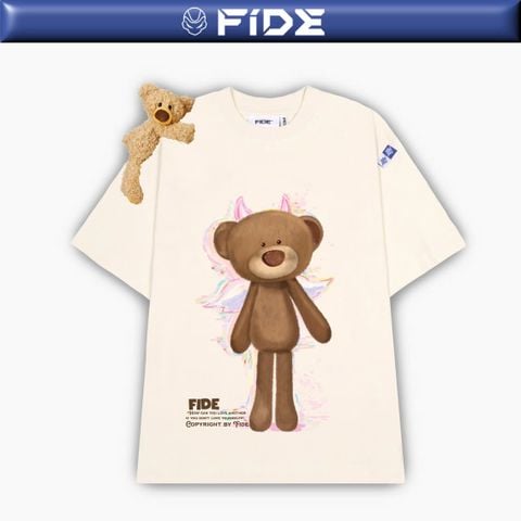 Áo thun FIDE TEEDY phông cotton unisex nam nữ form rộng cổ tròn áo đính gấu - AT119 (TẶNG GẤU)
