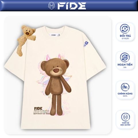 Áo thun FIDE TEEDY phông cotton unisex nam nữ form rộng cổ tròn áo đính gấu - AT119 (TẶNG GẤU)