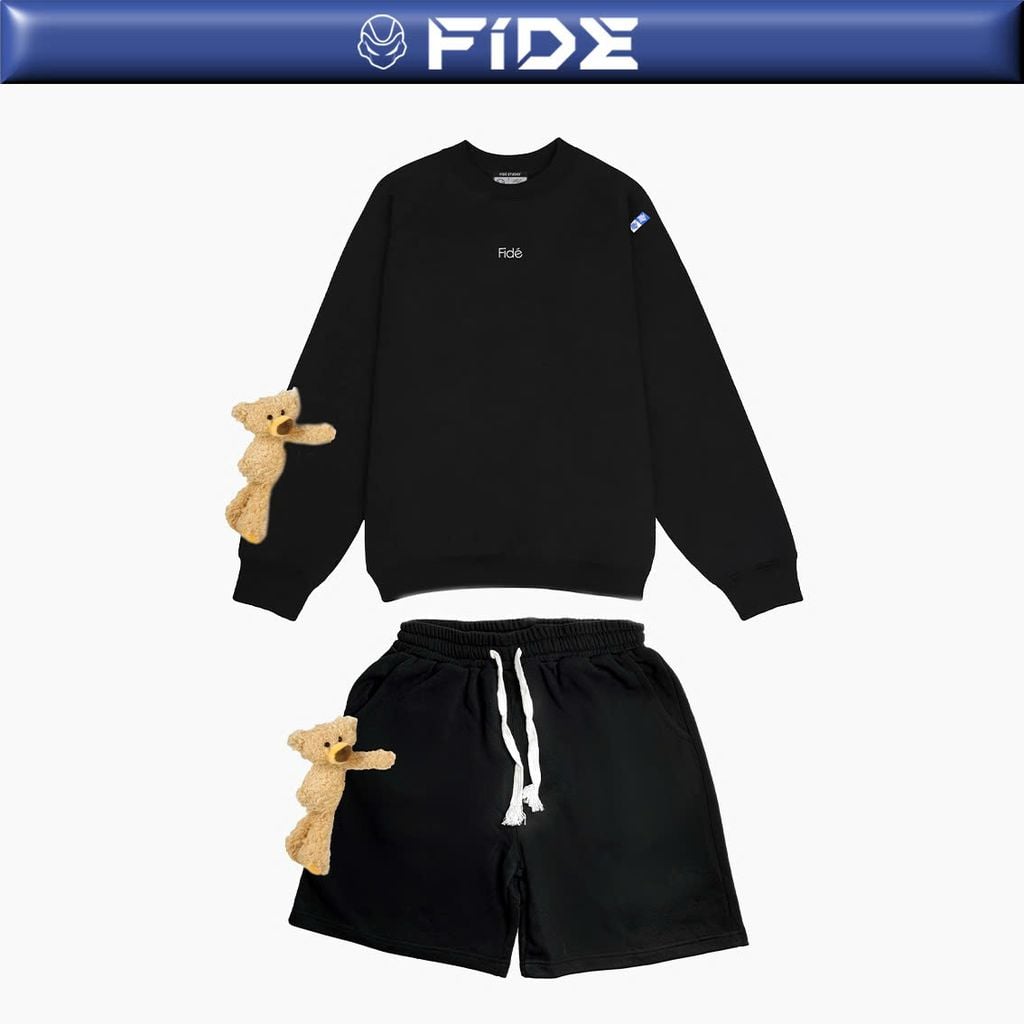 Set bộ quần áo FIDE TEDDY cotton unisex local brand nam nữ oversize Đính gấu CBG02(TẶNG GẤU)
