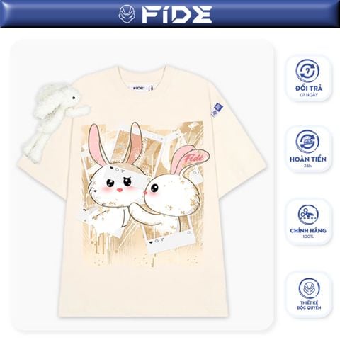 Áo thun FIDE TEEDY phông cotton unisex nam nữ form rộng cổ tròn áo đính gấu - AT68 (TẶNG GẤU)