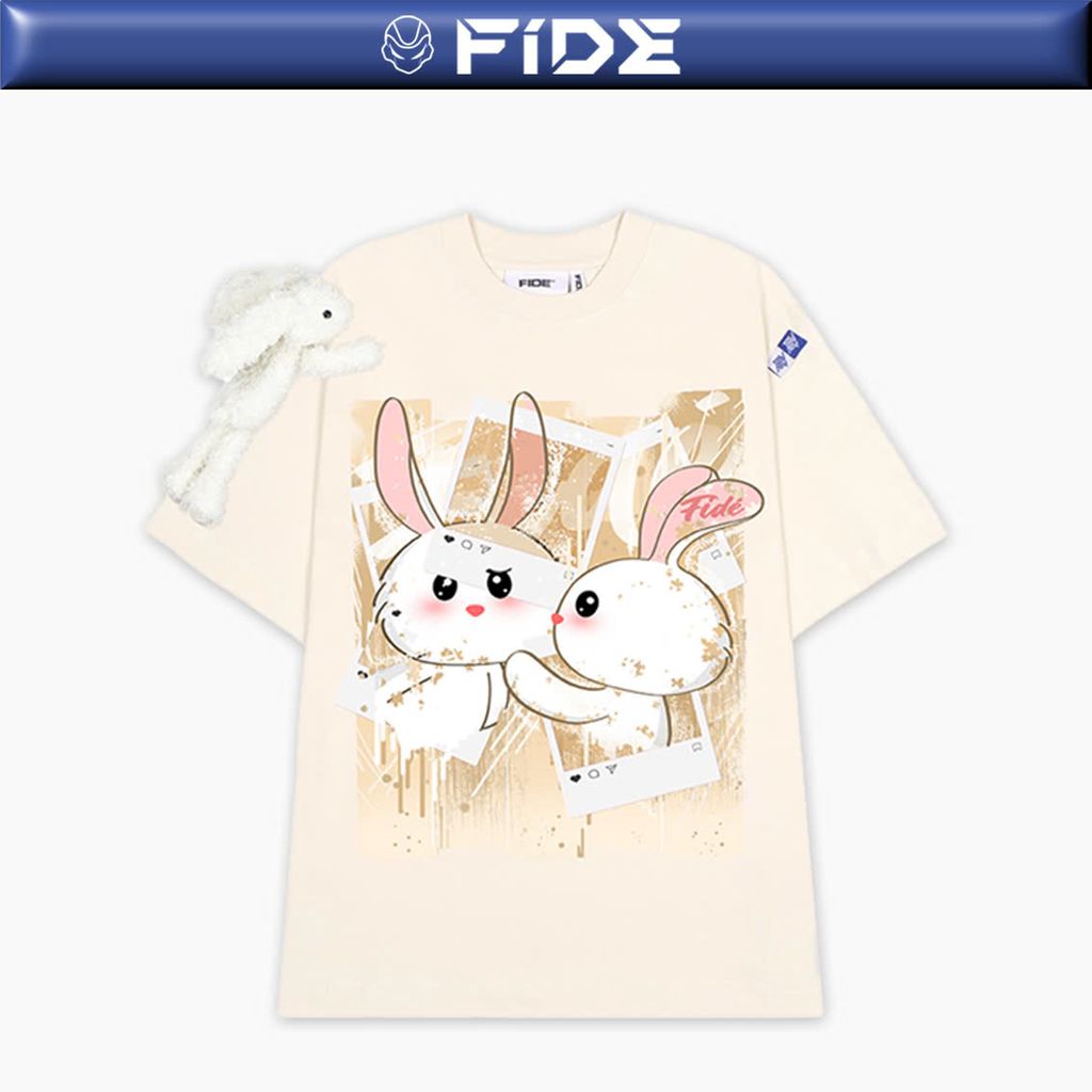 Áo thun FIDE TEEDY phông cotton unisex nam nữ form rộng cổ tròn áo đính gấu - AT68 (TẶNG GẤU)