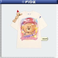 Áo thun JoyBear FIDE TEEDY phông cotton unisex nam nữ Form rộng cổ tròn áo đính gấu - AT123 (TẶNG KÈM GẤU)