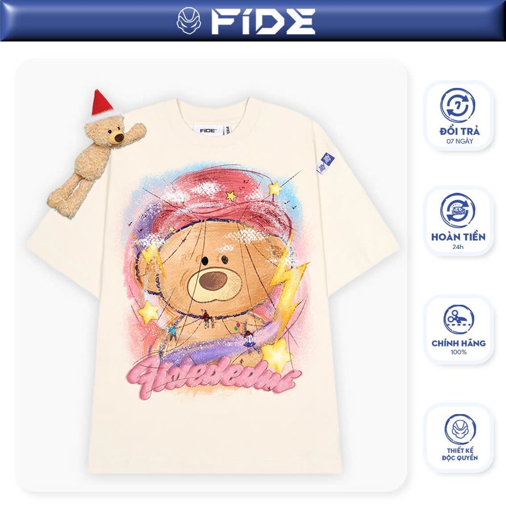 Áo thun JoyBear FIDE TEEDY phông cotton unisex nam nữ Form rộng cổ tròn áo đính gấu - AT123 (TẶNG KÈM GẤU)