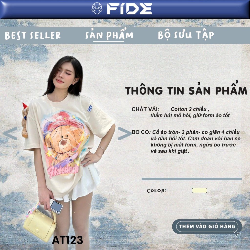 Áo thun JoyBear FIDE TEEDY phông cotton unisex nam nữ Form rộng cổ tròn áo đính gấu - AT123 (TẶNG KÈM GẤU)